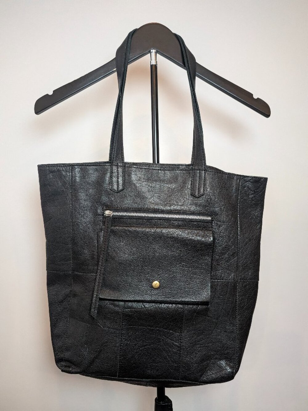 Day and Mood Heather Tote Bag Womens Black Pebbled Leather Shoulder Slouchy